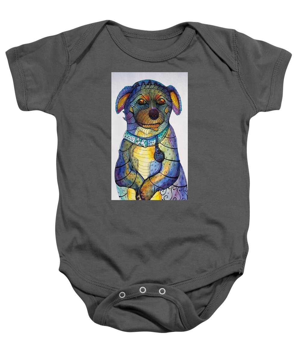Prayer Baby Onesie featuring the painting Pray For Those in Need by Kim Shuckhart Gunns