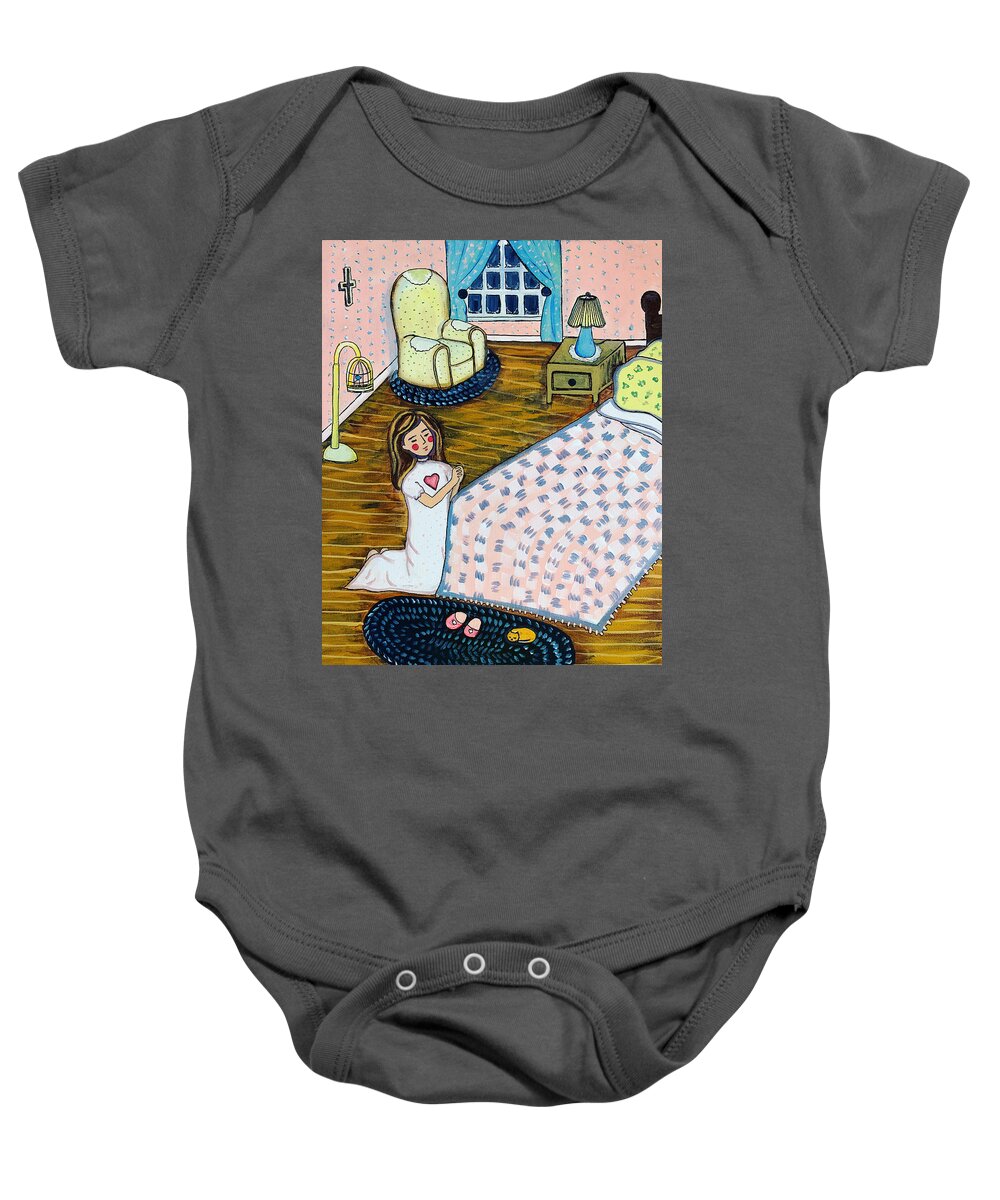 Folk Art Baby Onesie featuring the painting Praying from the heart by Lynn Shaffer