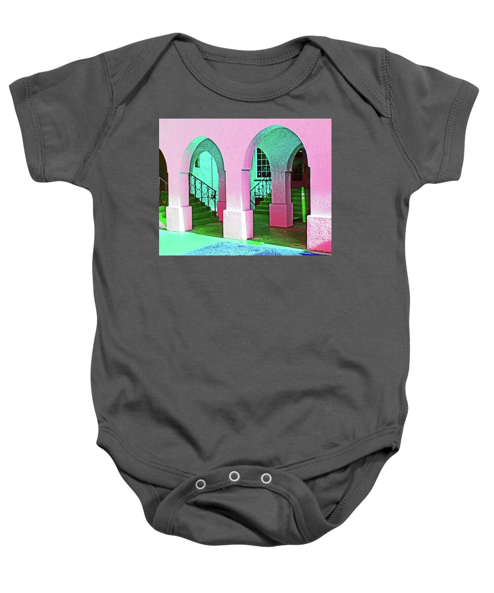 Architecture Baby Onesie featuring the photograph Pretty Pink Arches by Andrew Lawrence