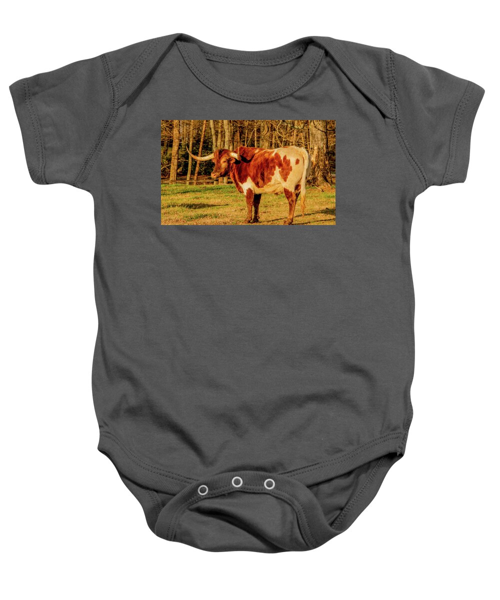 Longhorn Baby Onesie featuring the photograph Pride of Texas by Marcy Wielfaert