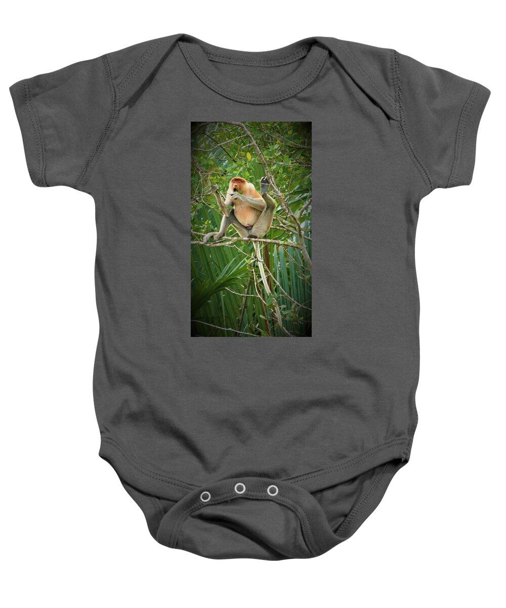  Proboscis Monkey. Monkey Baby Onesie featuring the photograph Proboscis monkey in the wild by Robert Bociaga