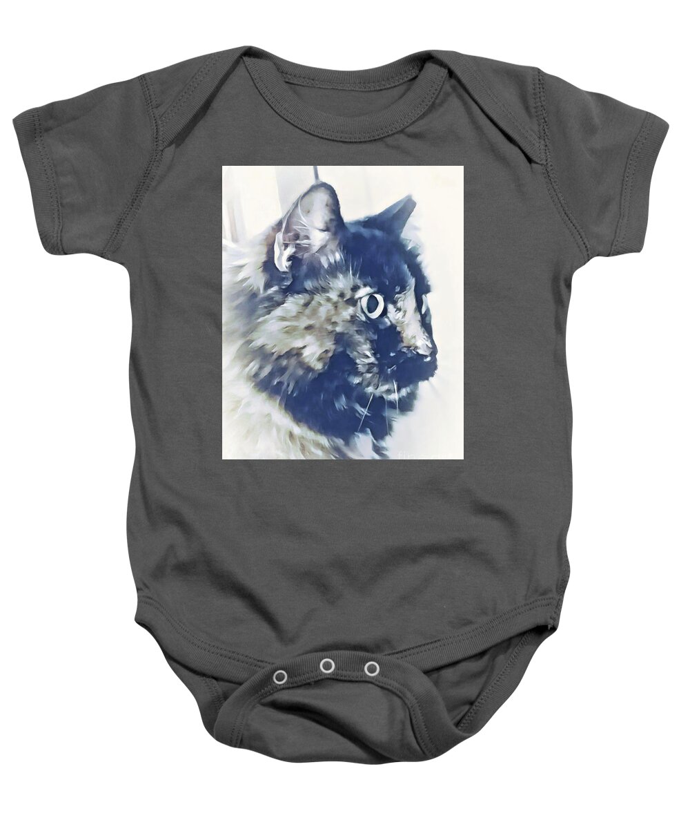 Cat; Kitten; Cat Face; Profile; Watercolor; Monochrome; Baby Onesie featuring the painting Profile of a Princess by Tina Uihlein