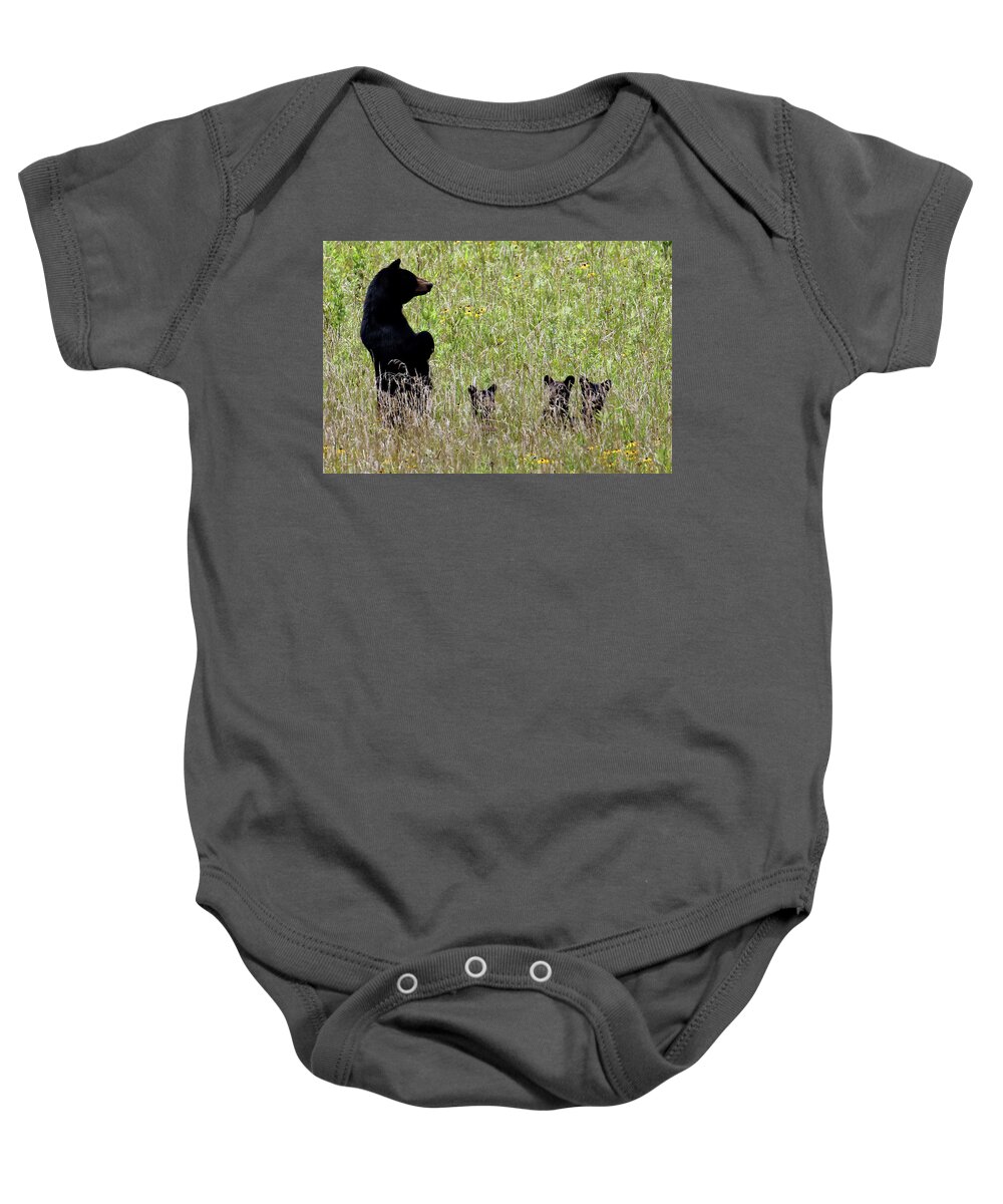 Tennessee Baby Onesie featuring the photograph Protective Black Bear by Jennifer Robin