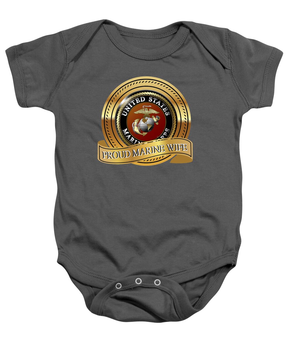 Proud Baby Onesie featuring the digital art Proud Marine Wife by Bill Richards