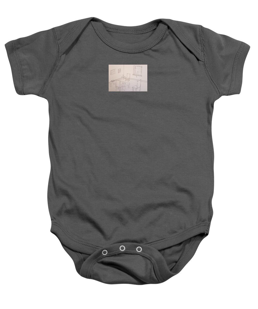 Sketch Baby Onesie featuring the drawing Provence Parlor by John Klobucher