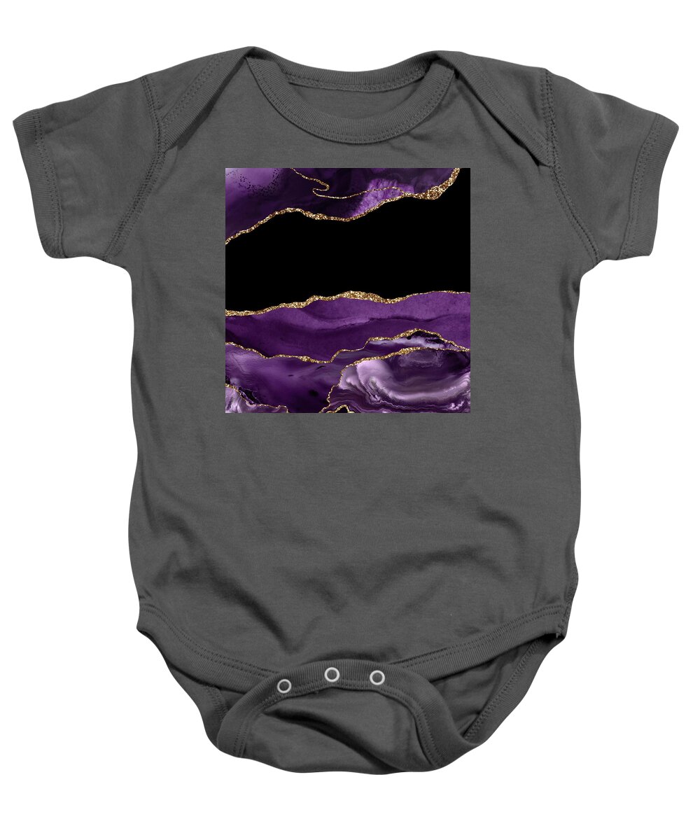 Watercolor Baby Onesie featuring the digital art Purple Gold Agate Texture 15 by Aloke Design