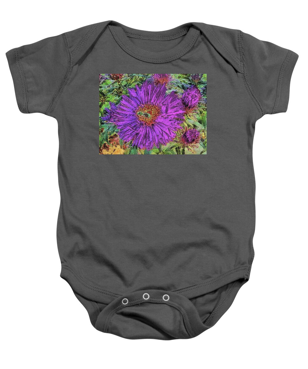 Aster Baby Onesie featuring the photograph Purple Aster and Green Bee by Sea Change Vibes