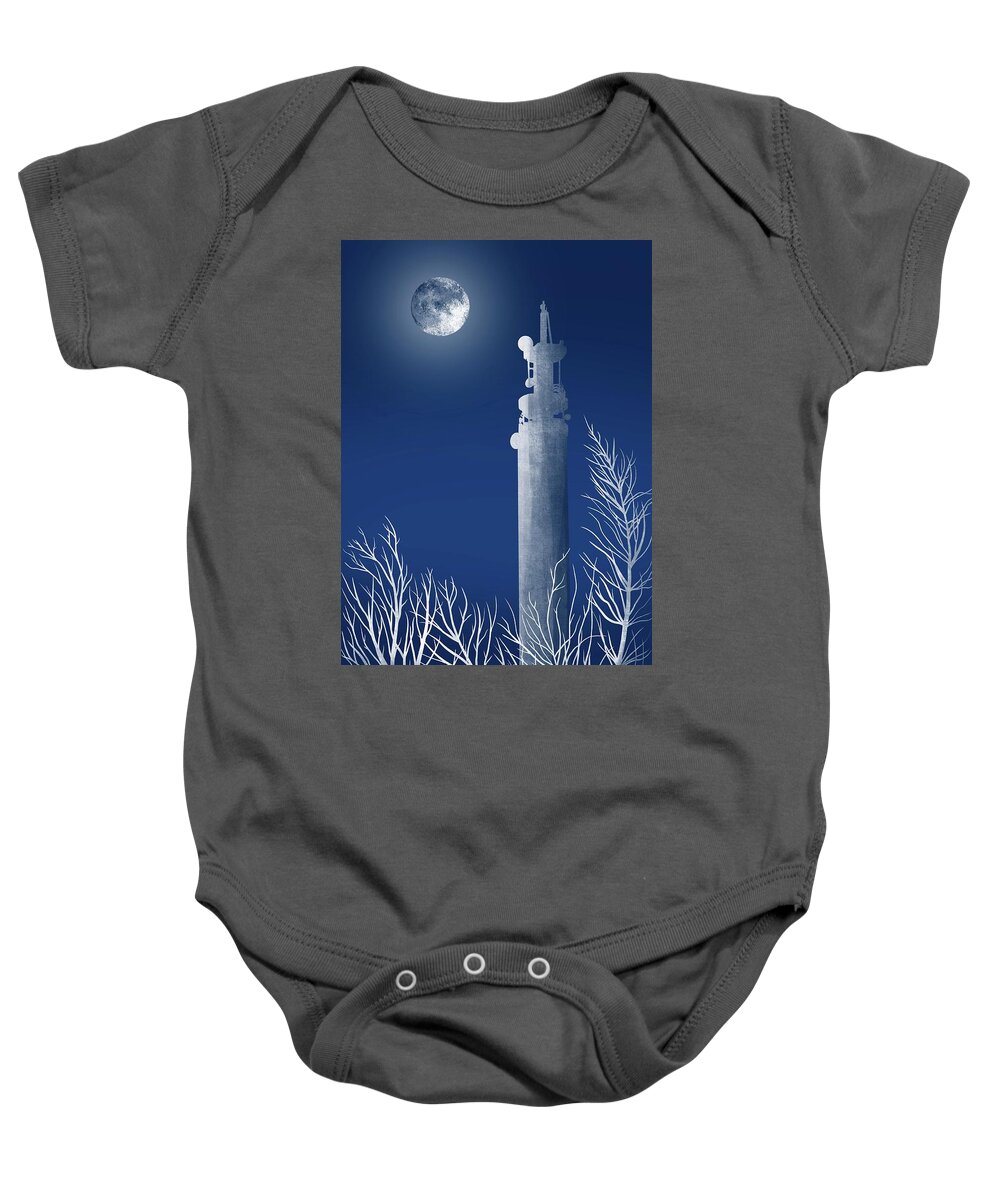 Pye Green Baby Onesie featuring the painting Pye Green Tower Cannock Chase by Mark Taylor