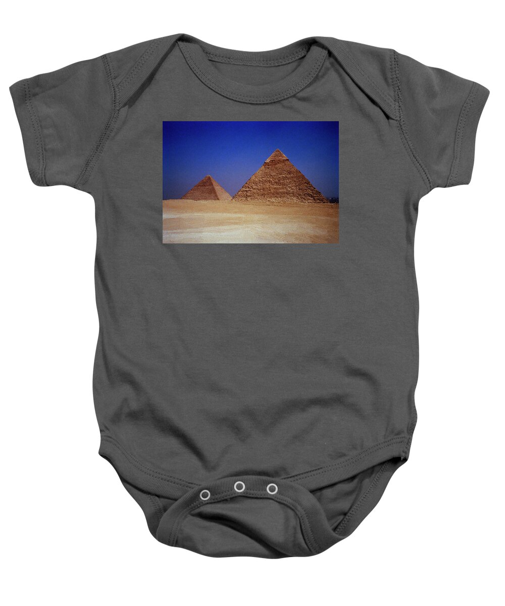 Great Pyramid Baby Onesie featuring the photograph Pyramid of Khafre and The Great Pyramid Cheops by Shaun Higson