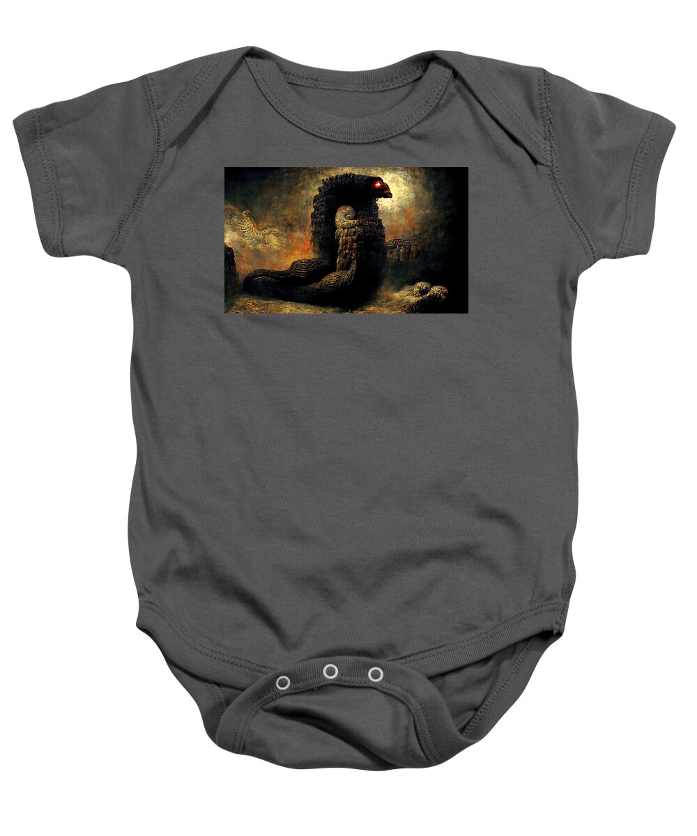 Ancient Baby Onesie featuring the painting Quetzalcoatl, The Serpent God, 02 by AM FineArtPrints