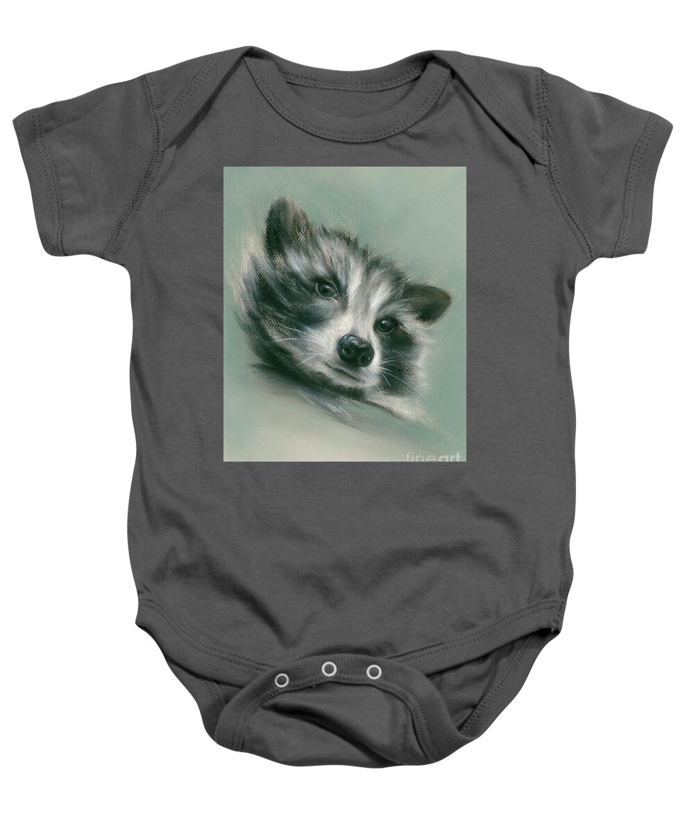 Raccoon Baby Onesie featuring the painting Raccoon Furry Woodland Creature by MM Anderson
