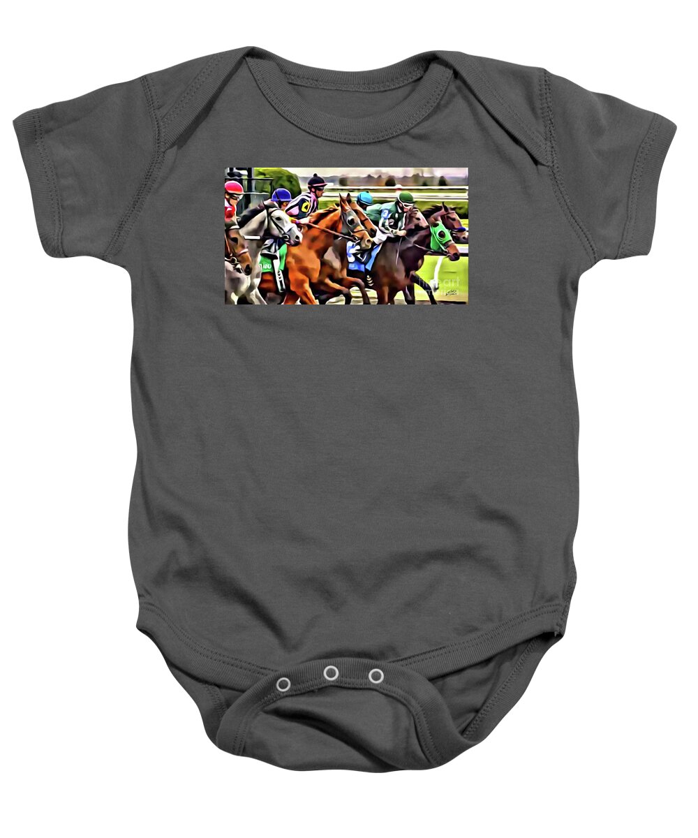 Keeneland Baby Onesie featuring the digital art Racing at Keeneland by CAC Graphics