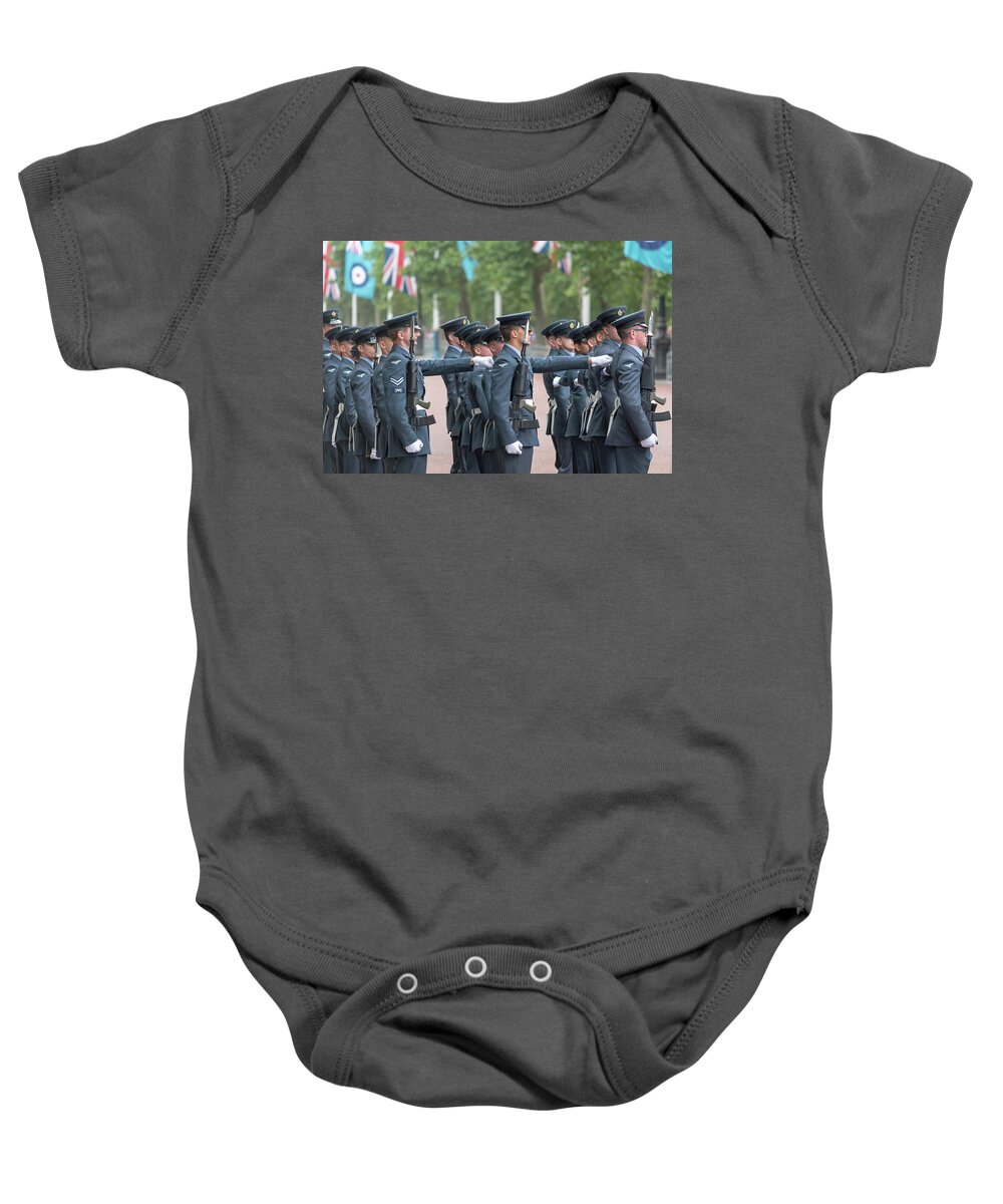 Raf Baby Onesie featuring the photograph RAF on Parade at 100 by Andrew Lalchan
