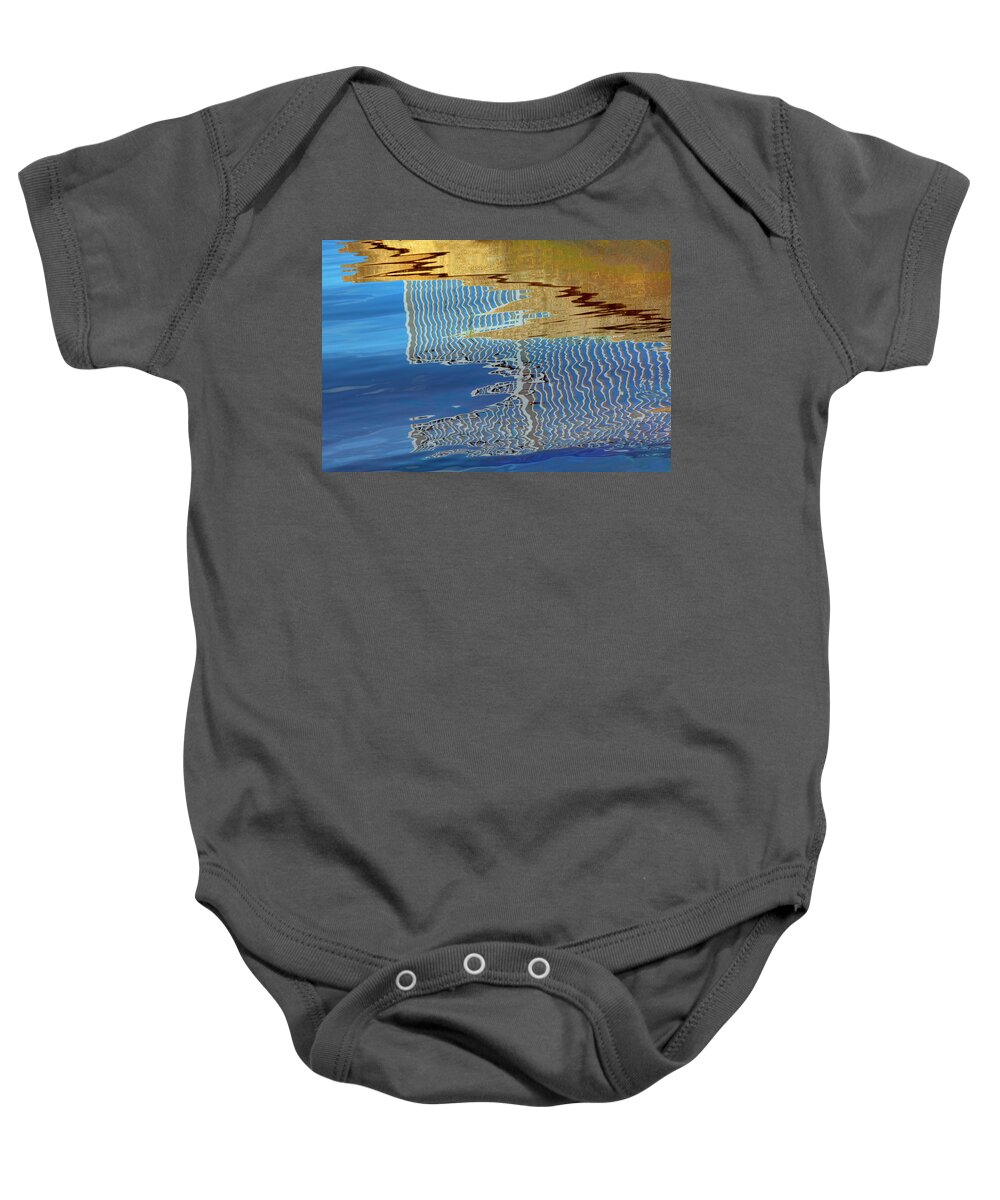 Frailing Baby Onesie featuring the photograph Railing Reflection at the Pier by Mitch Spence