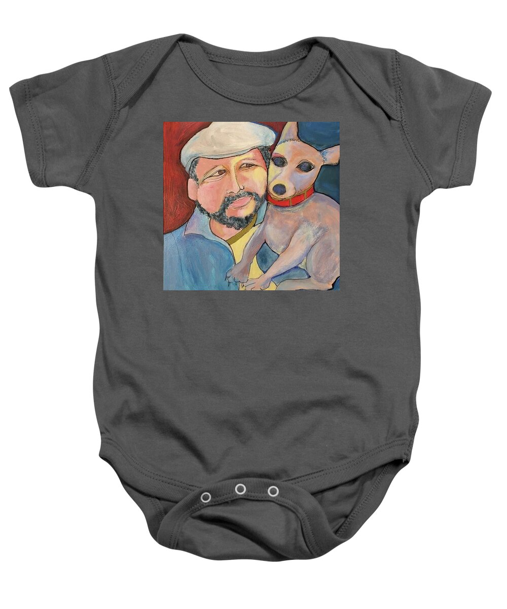 Ramon Baby Onesie featuring the painting Ramon and Cookie by Rosalinde Reece