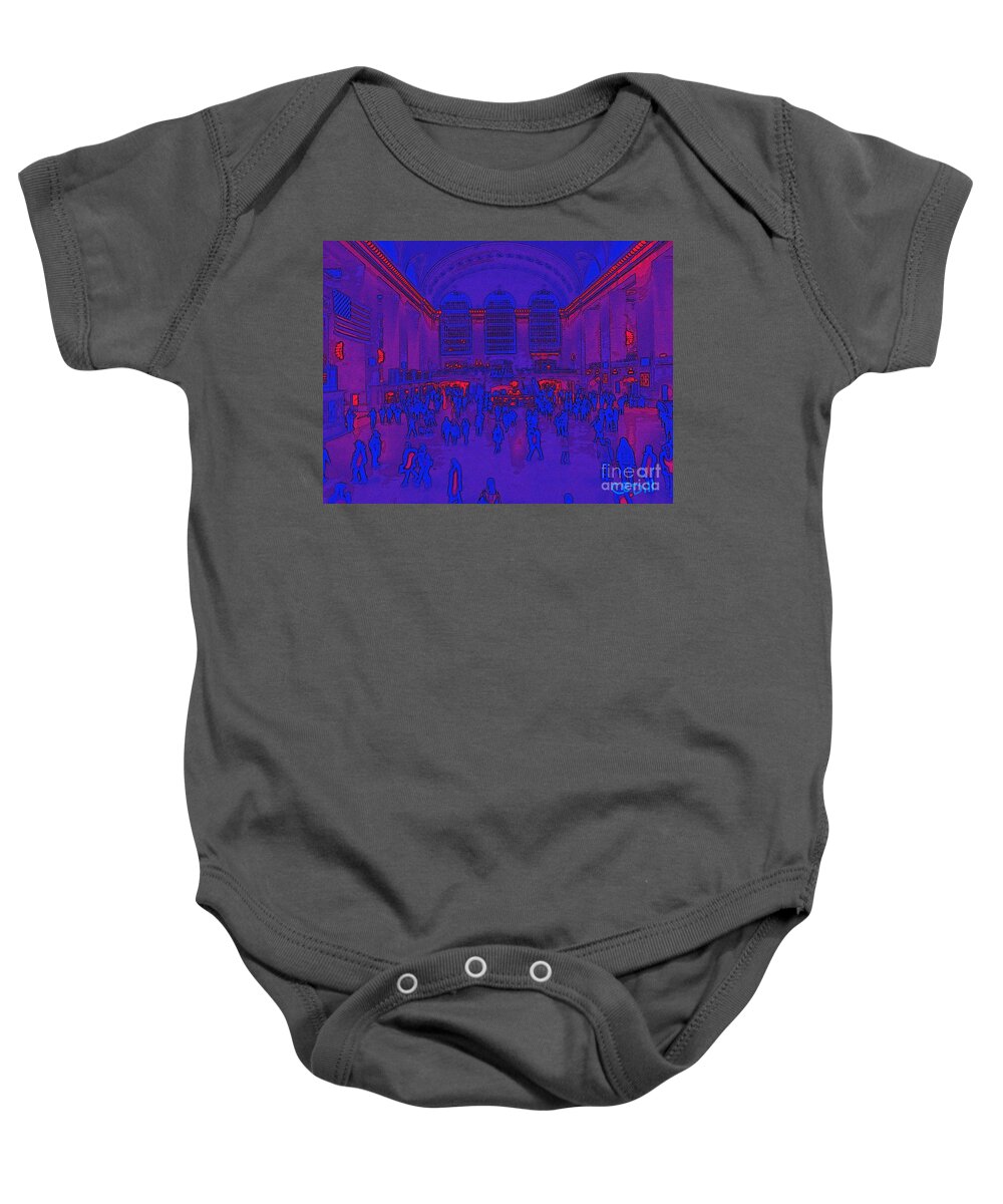 New York City Baby Onesie featuring the painting Red and Blue Grand Central Station, NYC by C E Dill