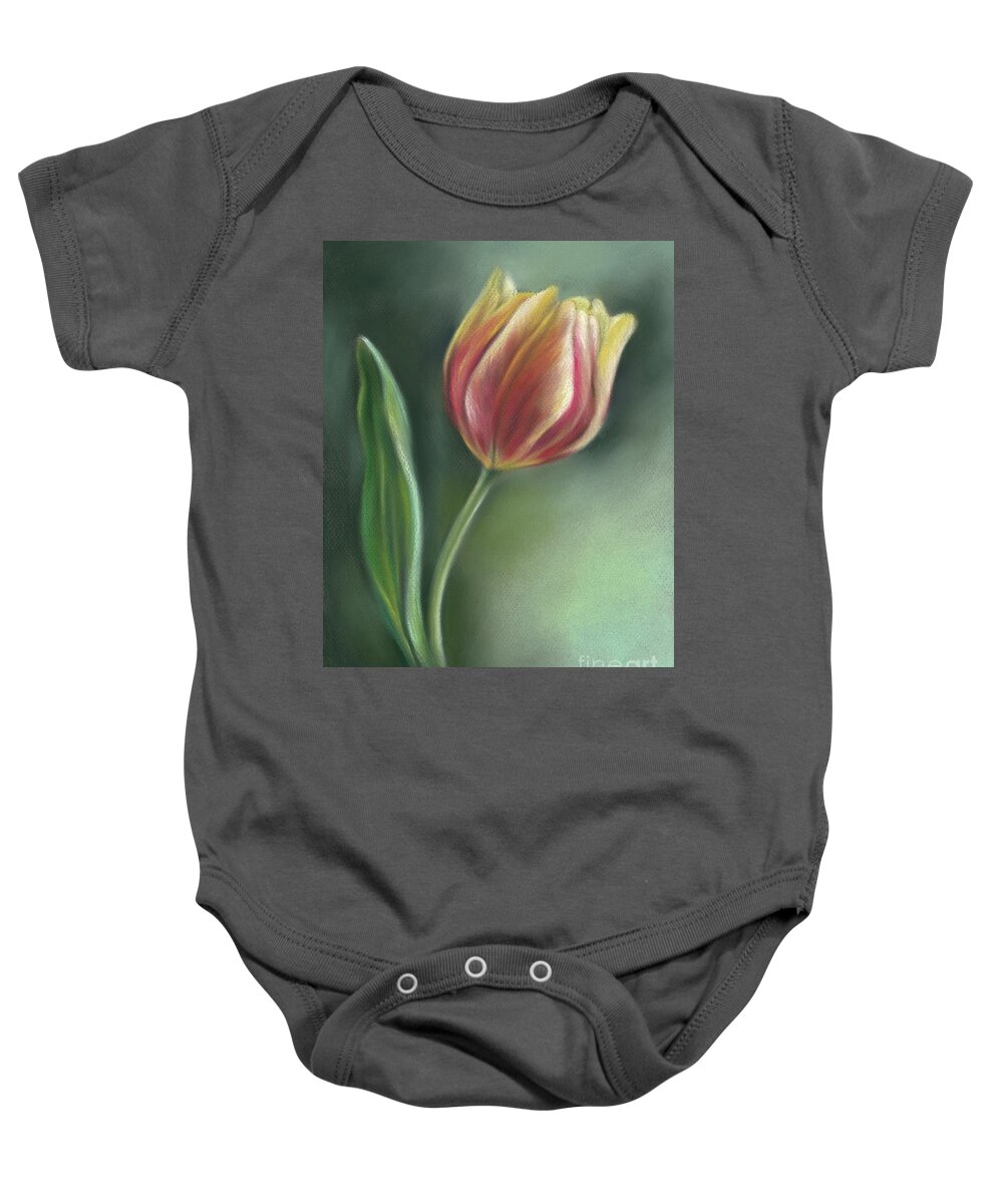 Botanical Baby Onesie featuring the painting Red and Yellow Tulip with Leaf by MM Anderson