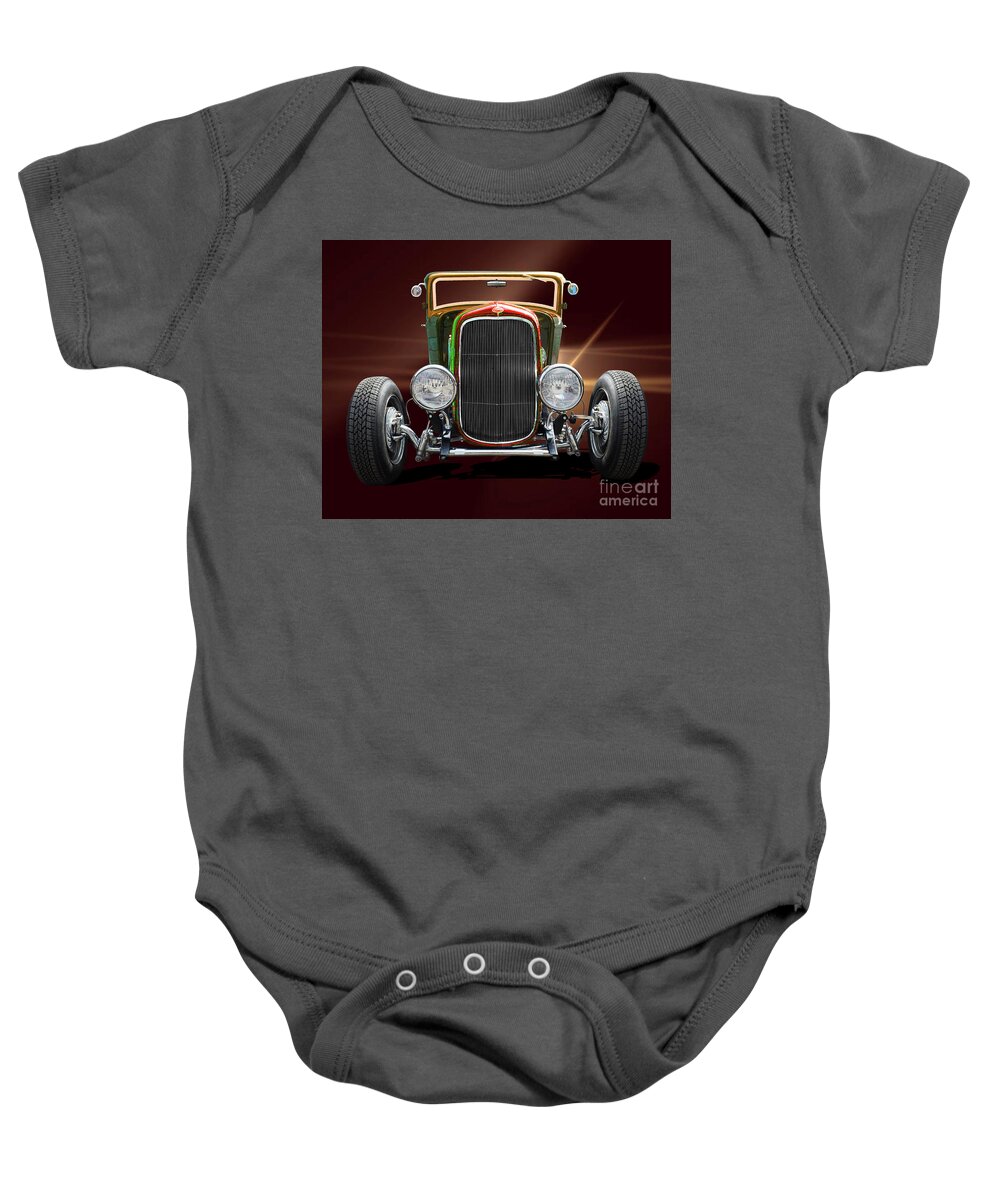 1903 Baby Onesie featuring the digital art Red Hot Rod Coup by Anthony Ellis