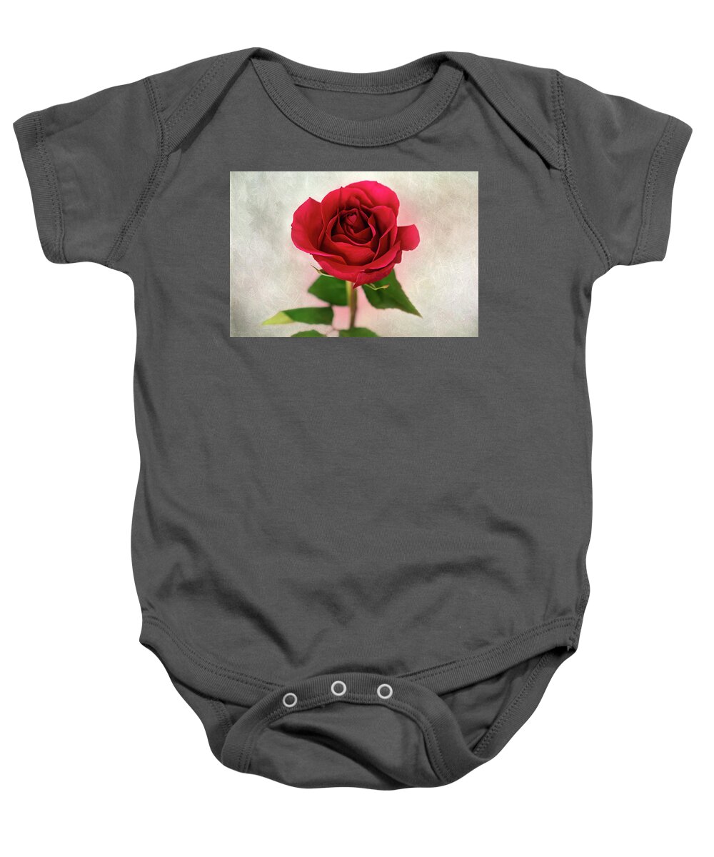 Red Rose Baby Onesie featuring the photograph Red Rose Single Stem Print by Gwen Gibson