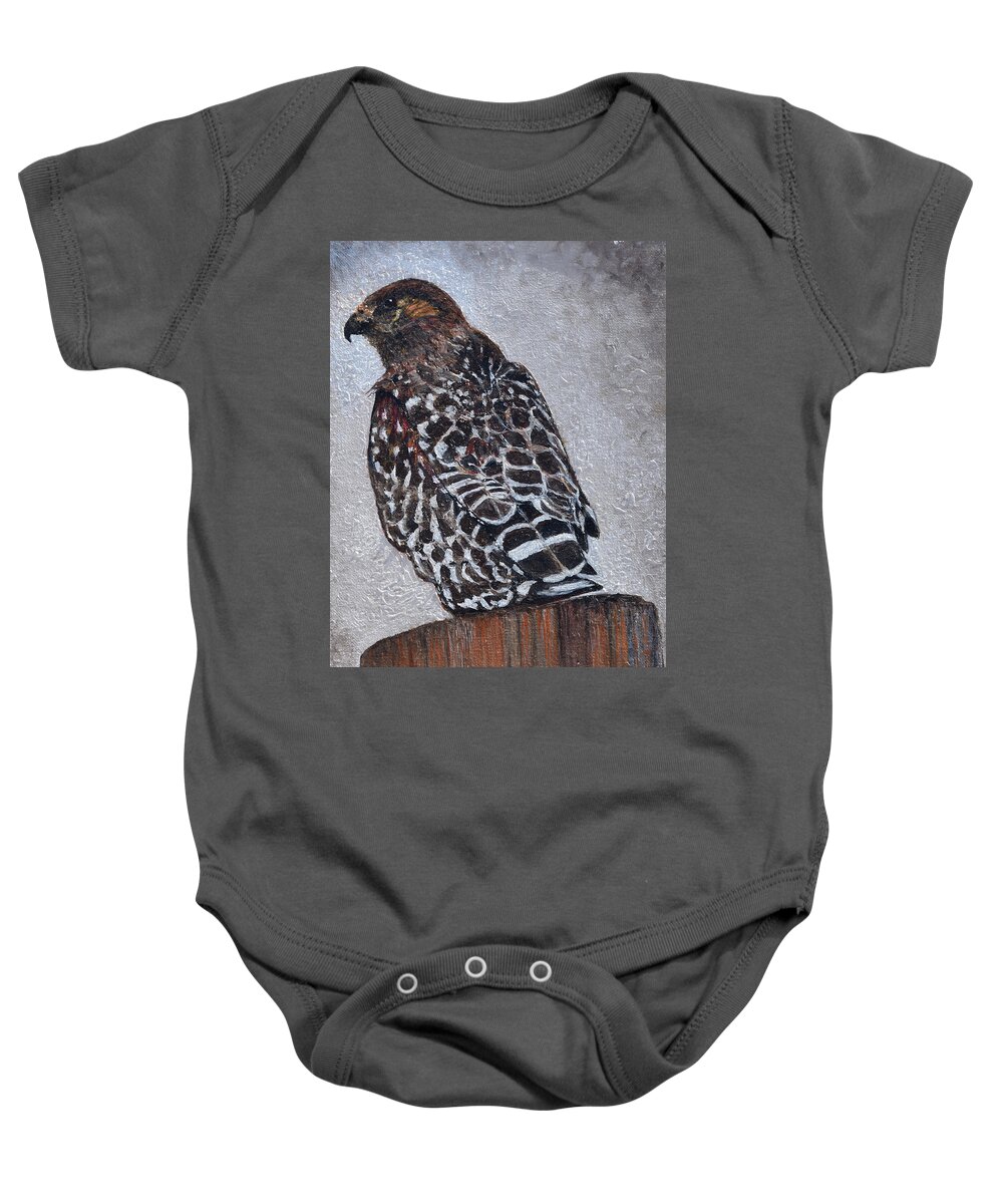 Bird Baby Onesie featuring the painting Red Shoulder Hawk by Toni Willey