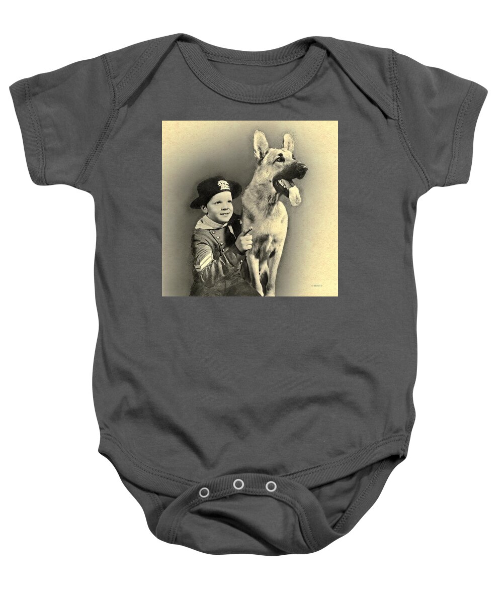 2d Baby Onesie featuring the digital art Rin Tin Tin - Drawing FX by Brian Wallace