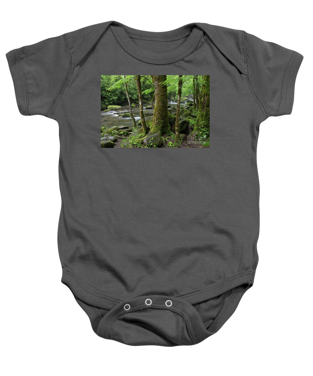 Moss Baby Onesie featuring the photograph Riverside Moss by Phil Perkins