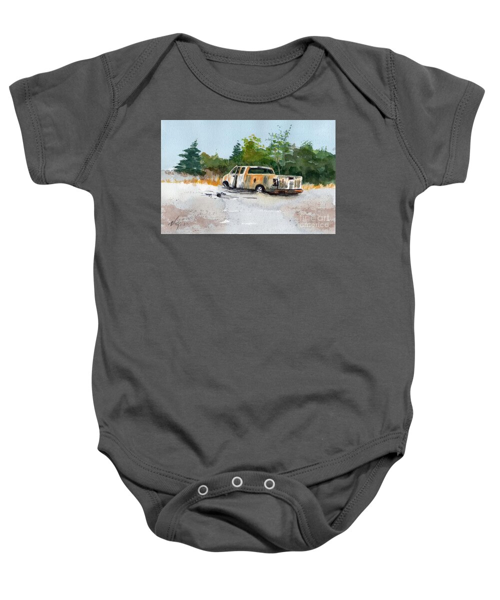 Rusty Truck Baby Onesie featuring the painting Road Kill by Vicki B Littell