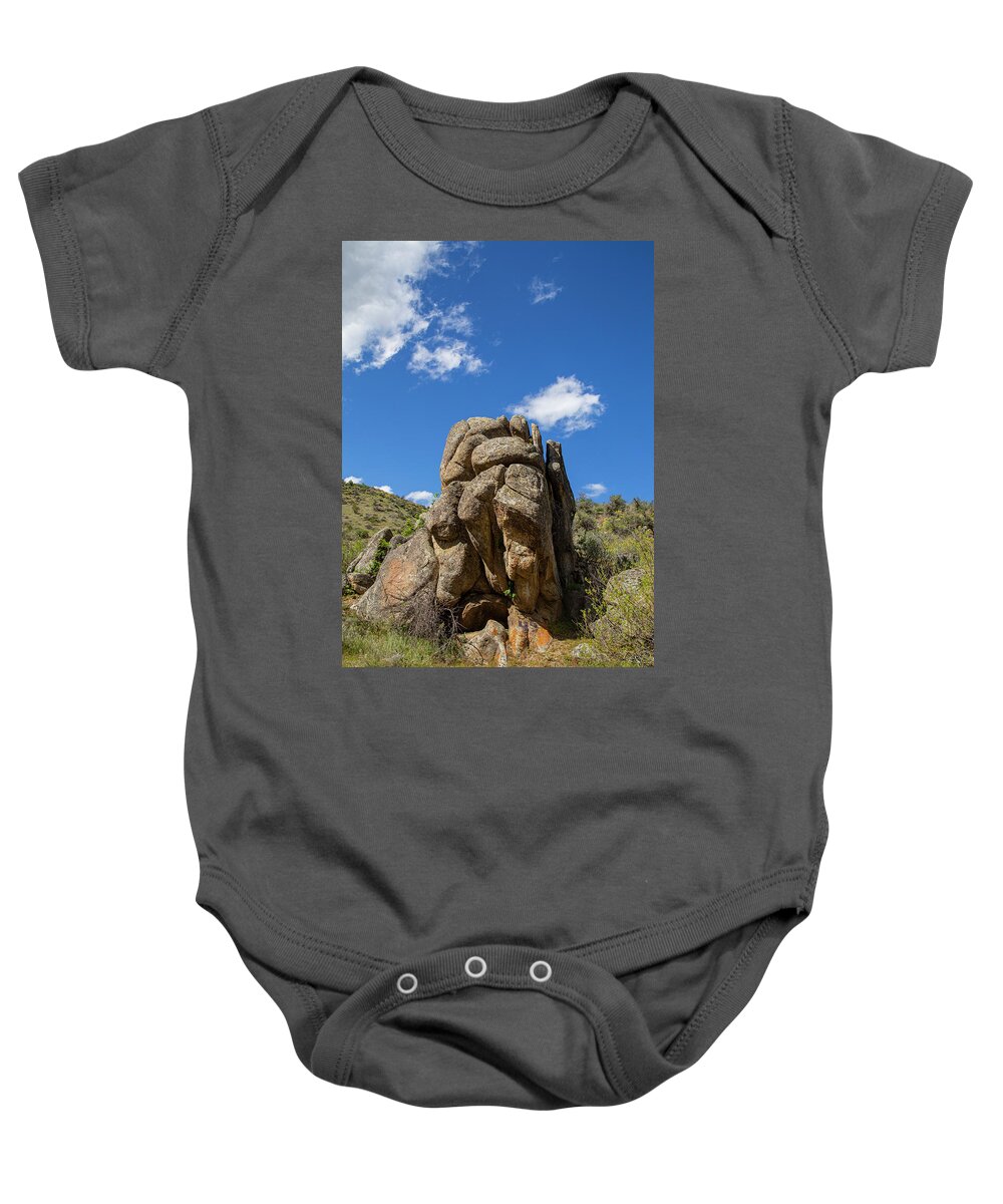 Rock Baby Onesie featuring the photograph Rock Formation along Shaw Mountain Road, Idaho by Dart Humeston