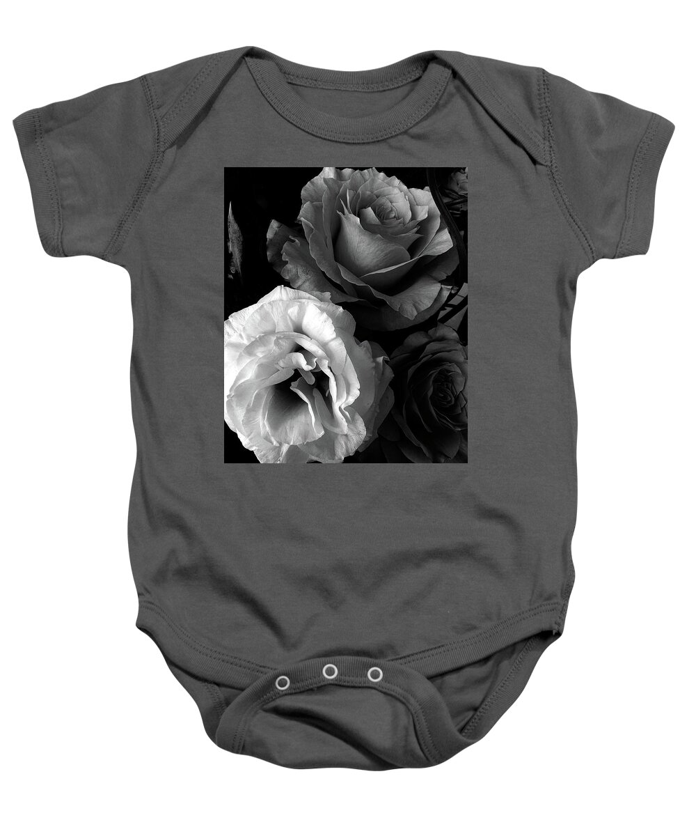 Roses Baby Onesie featuring the photograph Roses in Black and White by Lorraine Devon Wilke