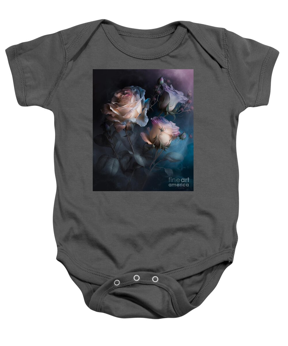 Roses Baby Onesie featuring the digital art Roses Opalescent 1 by Shanina Conway