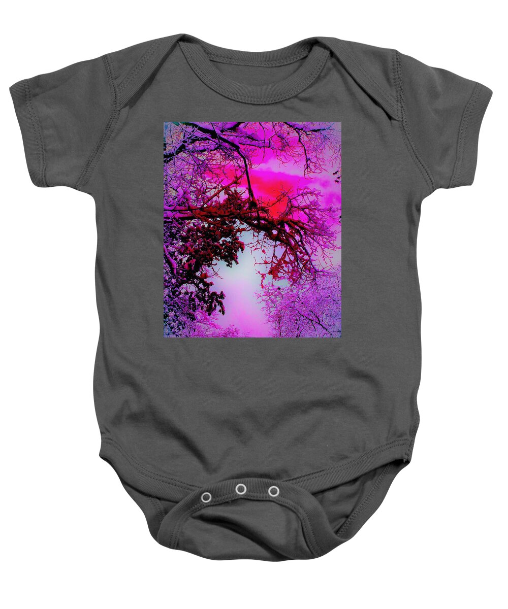 Rosy Glow Baby Onesie featuring the photograph Rosy Glow on a Winter's Day - Nature as Art - Photography - Colorful Trees by Brooks Garten Hauschild