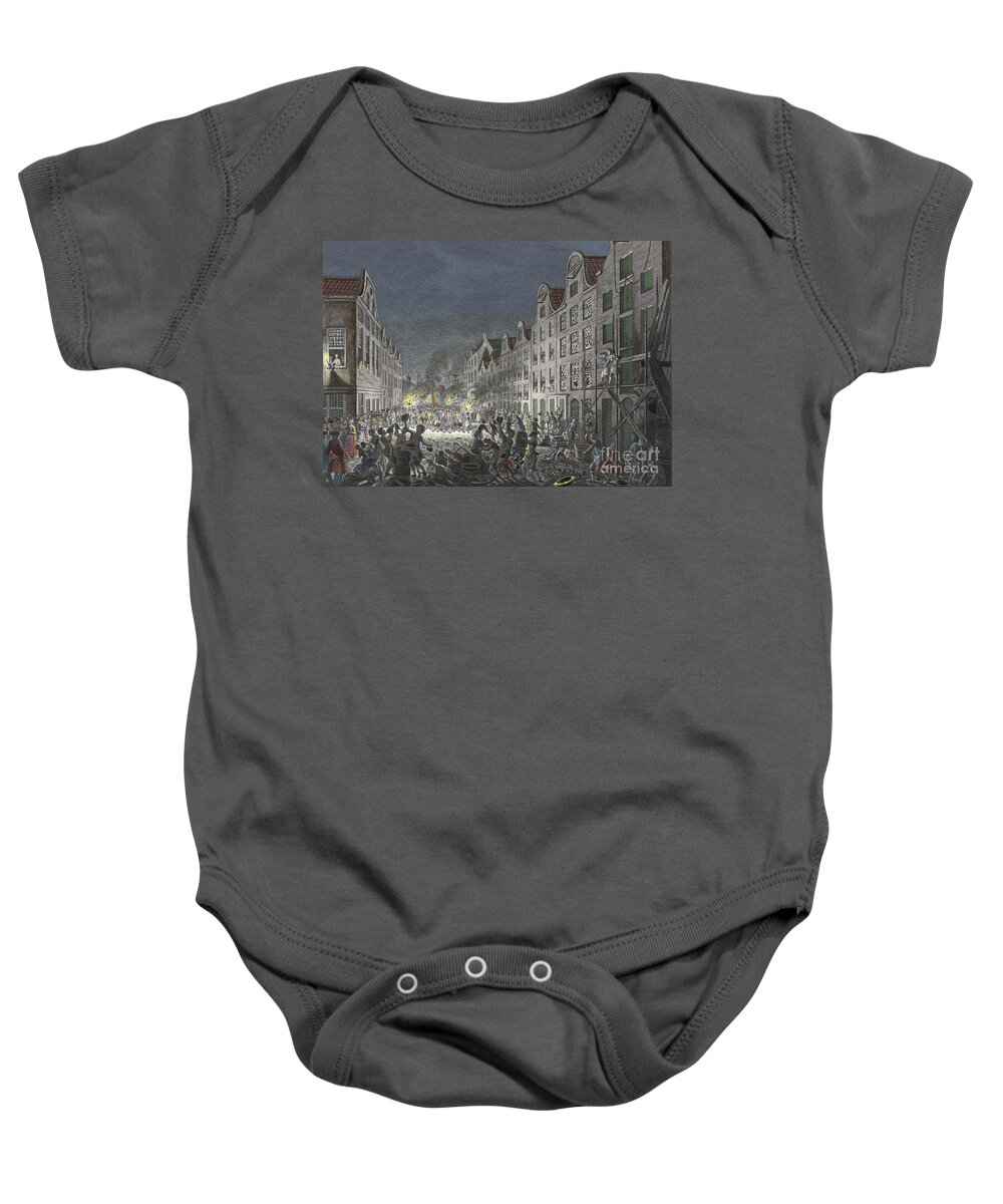 1751 Baby Onesie featuring the drawing Rotterdam Riot, 1751 by Simon Fokke