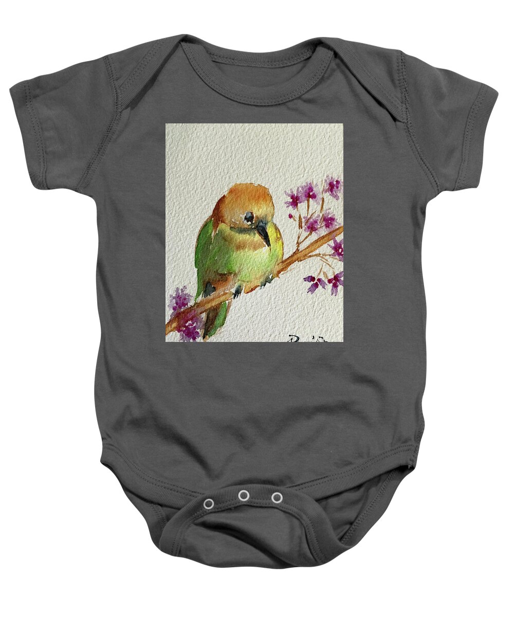 Round Bird Baby Onesie featuring the painting Round Peeps by Roxy Rich