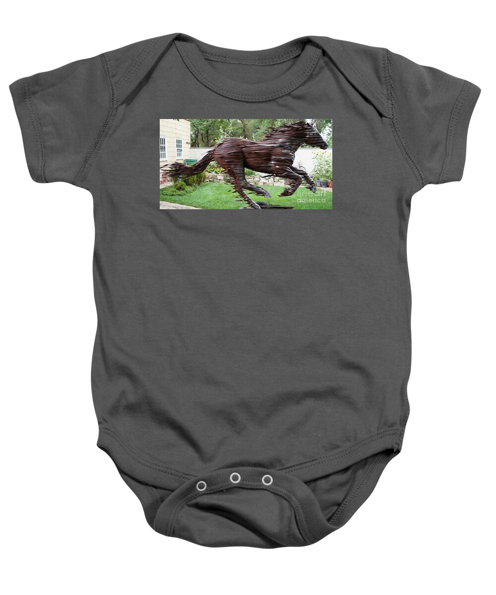Horse Baby Onesie featuring the sculpture Running Horse 2 by Hans Droog