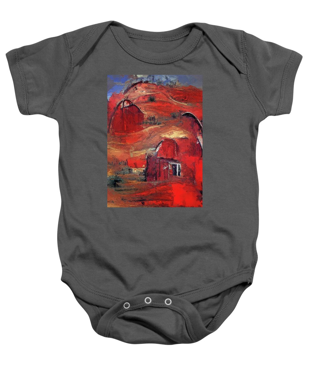 Rural Red Baby Onesie featuring the painting Rural Red by Dan Sproul