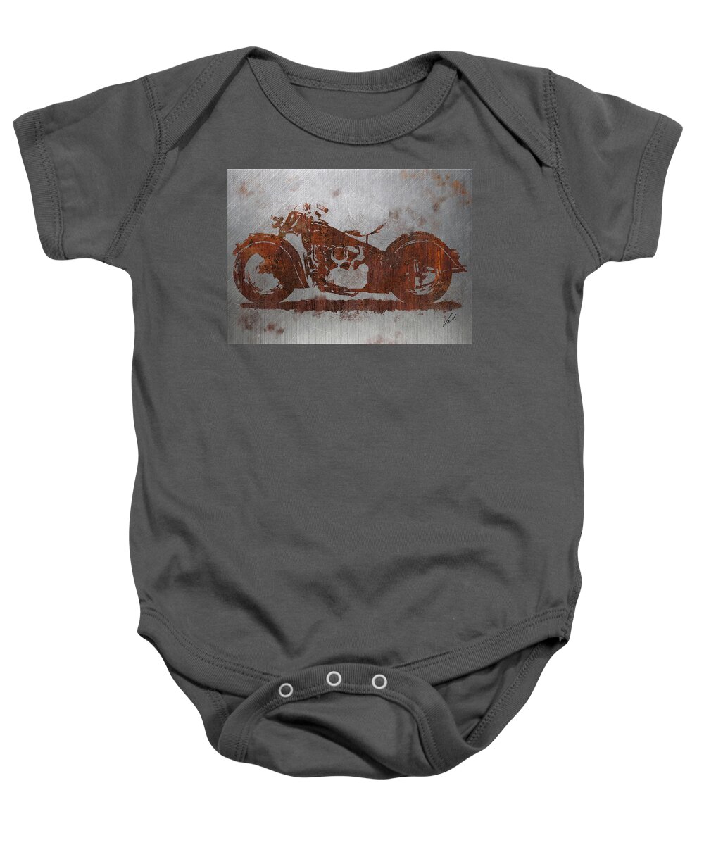 Rust Baby Onesie featuring the mixed media Rust Indian Classic motorcycle by Vart Studio