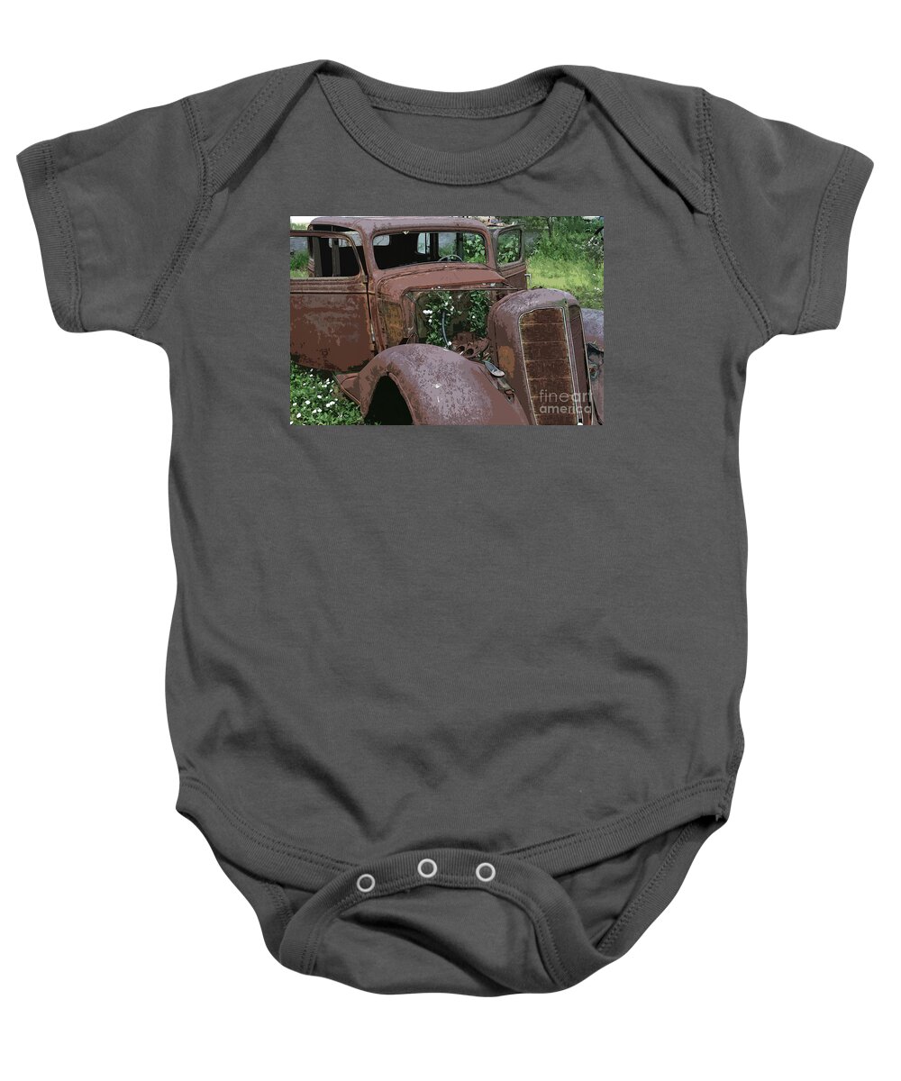 Rusted Baby Onesie featuring the photograph Rusted But With Flowers by Neala McCarten