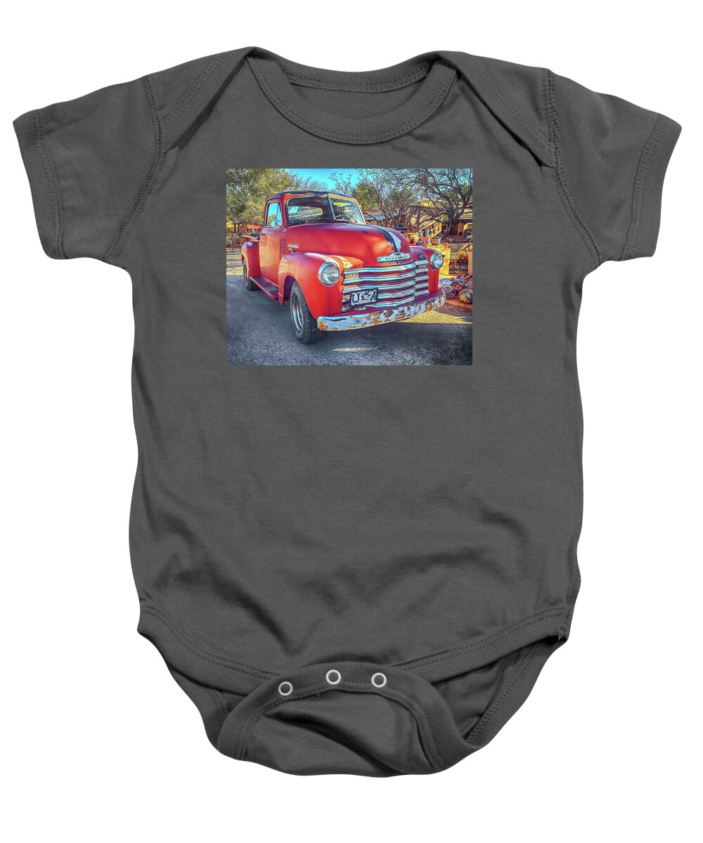 Chevy Baby Onesie featuring the photograph Rustic Red Chevy 3100 by Don Schimmel