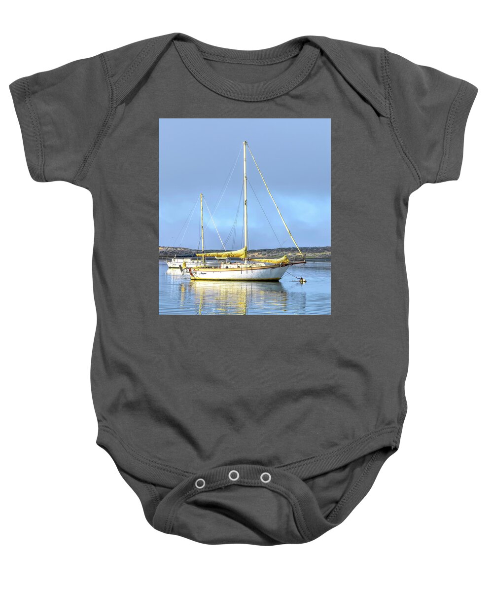 Morro Bay Harbor Baby Onesie featuring the photograph Sail Boat in Quiet Water Morro Bay Detail by Floyd Snyder