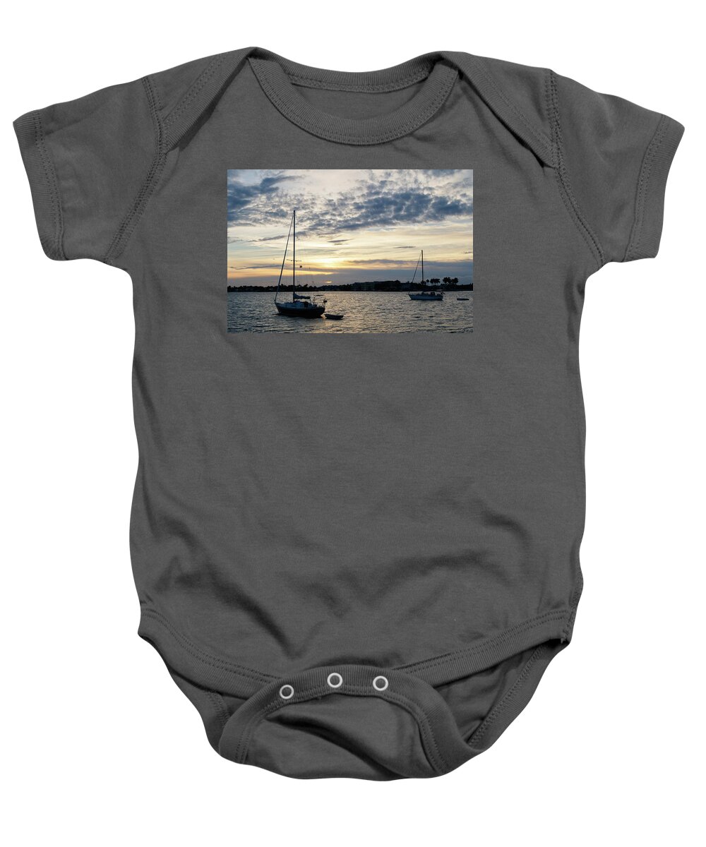 Sunset Baby Onesie featuring the photograph Sailing Sunset by Les Greenwood