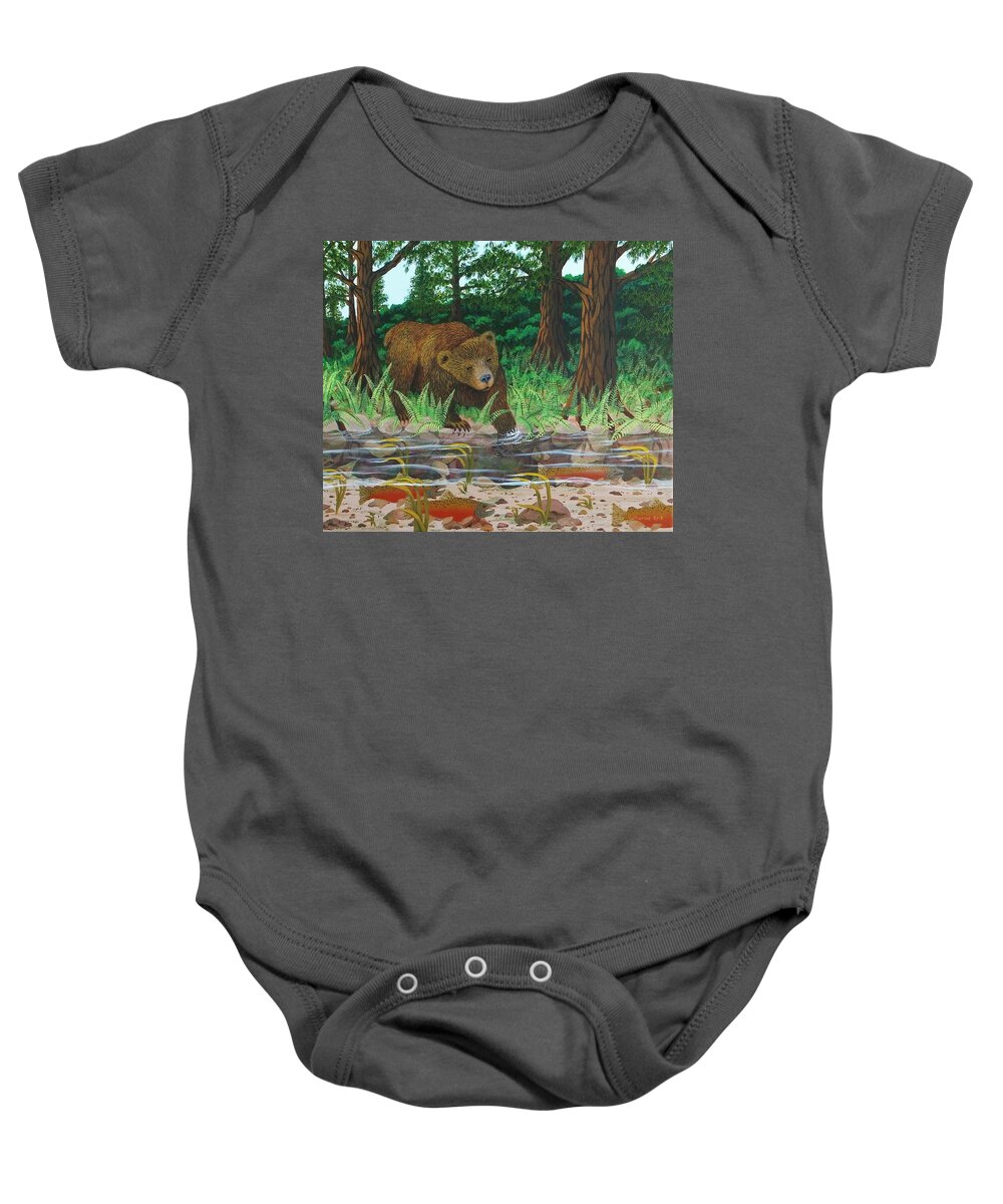 Print Baby Onesie featuring the painting Salmon Fishing by Katherine Young-Beck