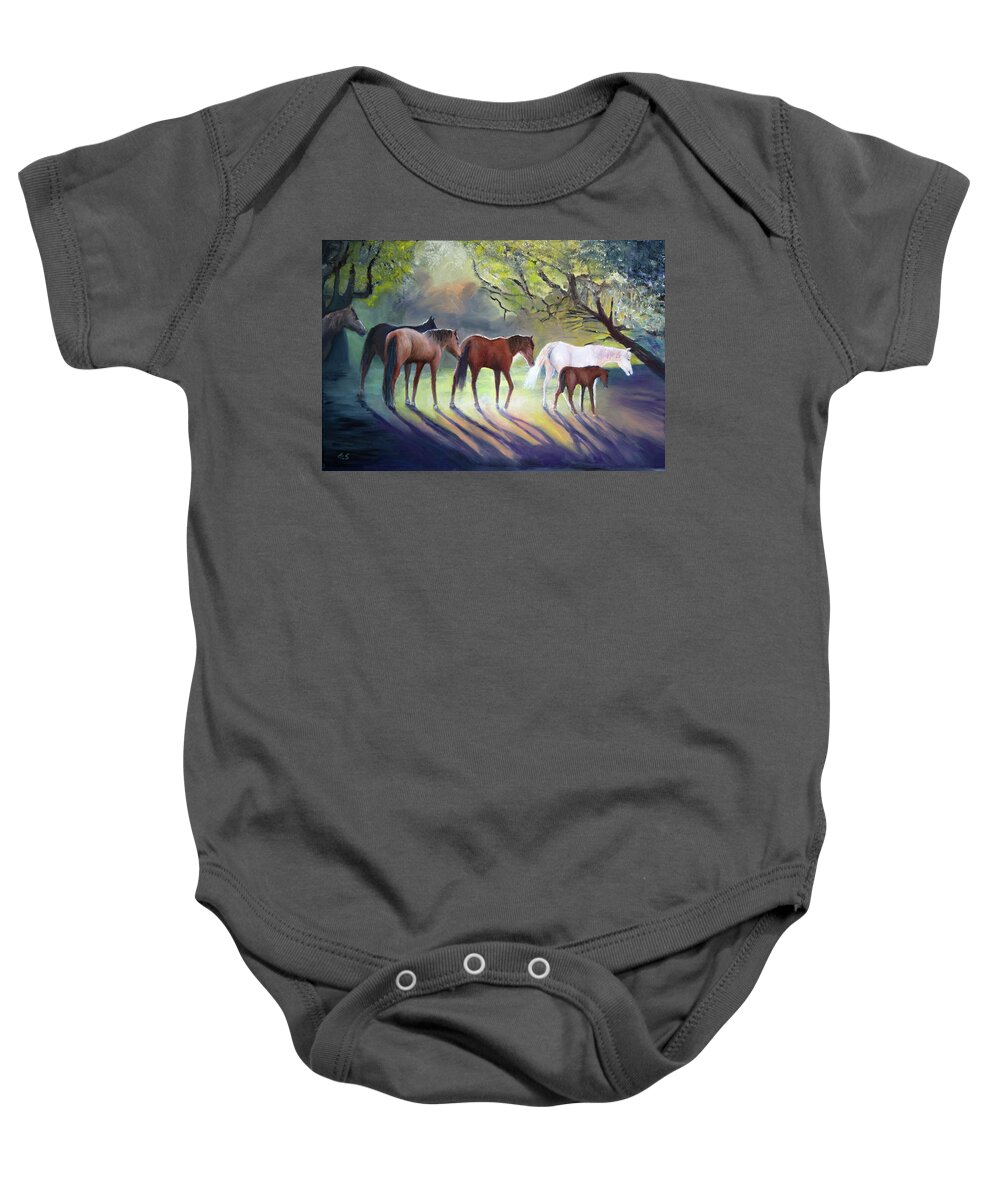Purple Baby Onesie featuring the painting Salt River Mustangs by Evelyn Snyder