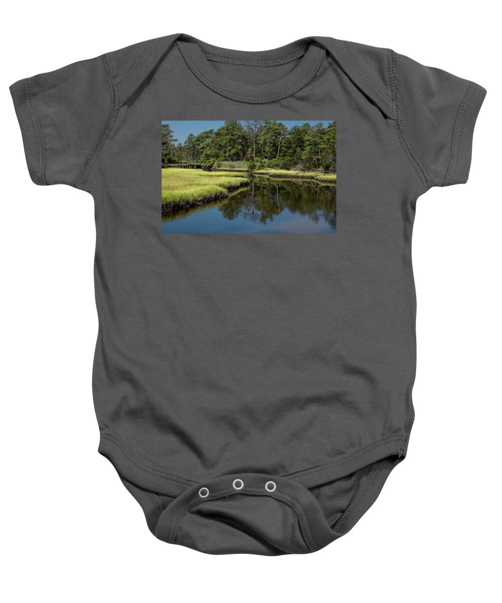 Virginia Baby Onesie featuring the photograph Saltwater Marsh Reflections on a Summer Morning by Marcy Wielfaert