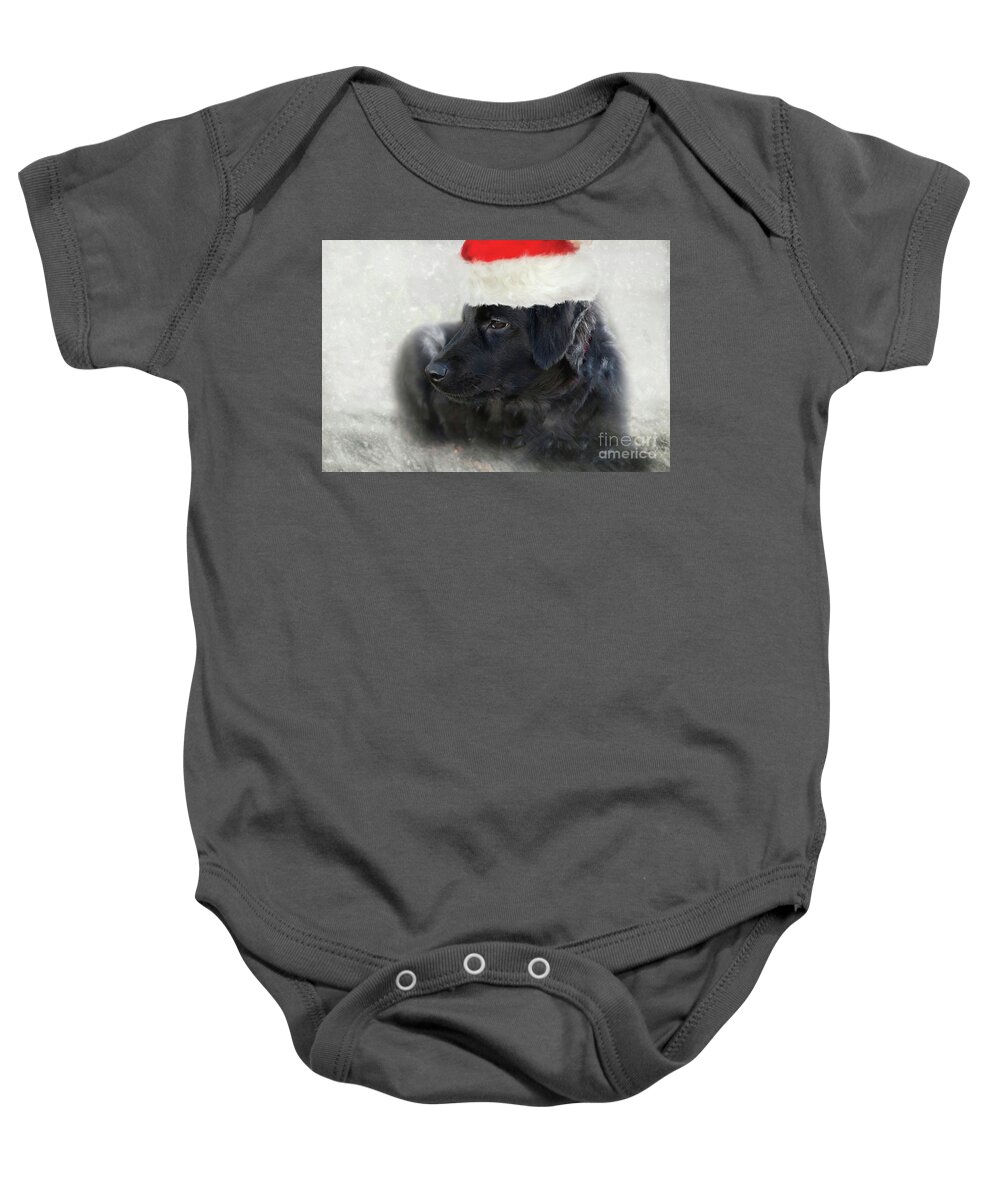 Adorable Baby Onesie featuring the photograph Santa Puppy by Amy Dundon