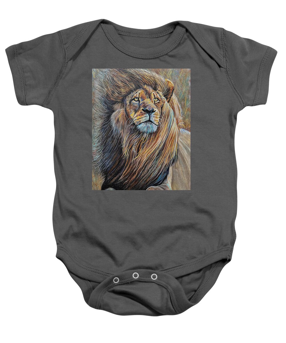 Lion Baby Onesie featuring the painting Savannah Winds by Mark Ray