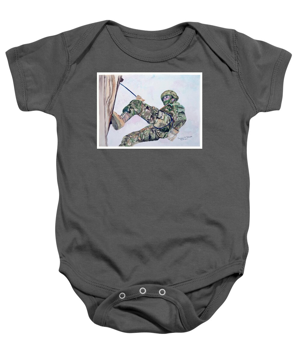 Soldier Baby Onesie featuring the painting Scaling New Heights by Barbara F Johnson