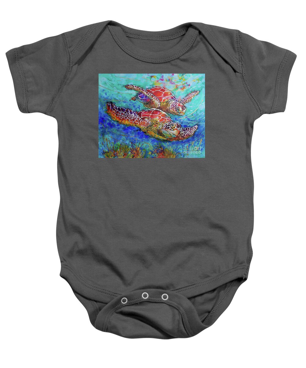  Baby Onesie featuring the painting Sea Turtle Buddies II by Jyotika Shroff