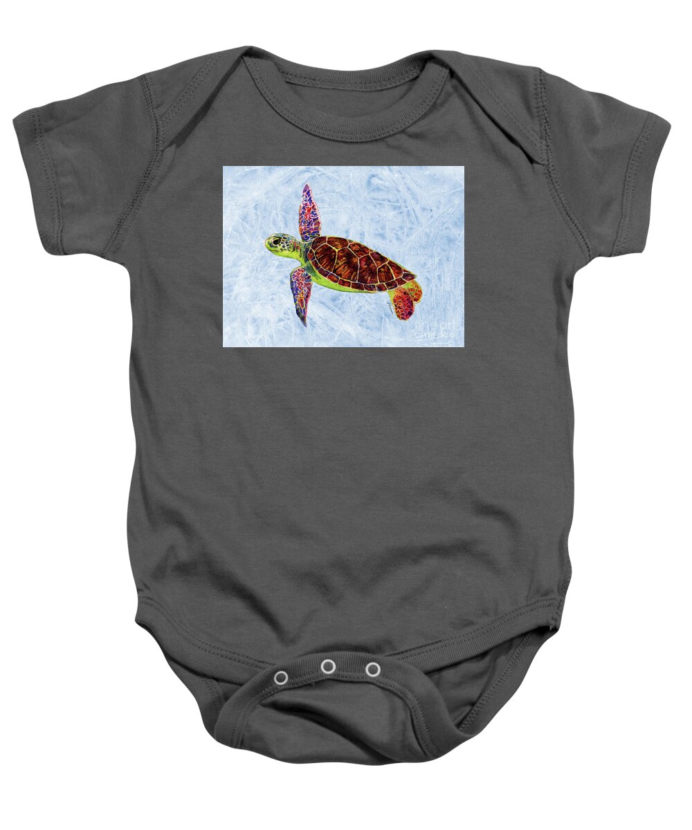 Turtle Baby Onesie featuring the painting Sea Turtle on Blue by Hailey E Herrera