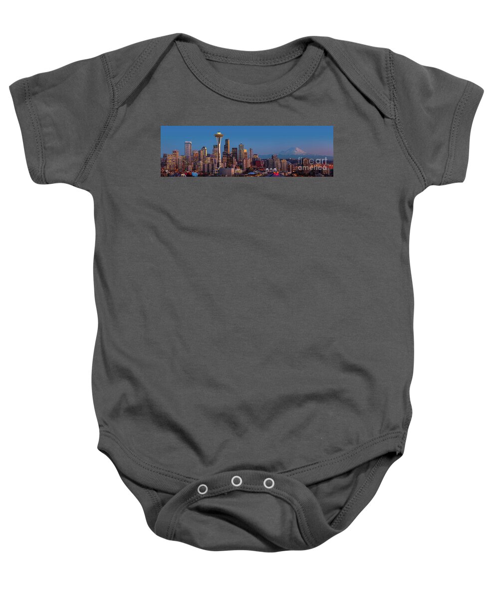 Seattle Baby Onesie featuring the photograph Seattle Winter Evening Panorama by Inge Johnsson