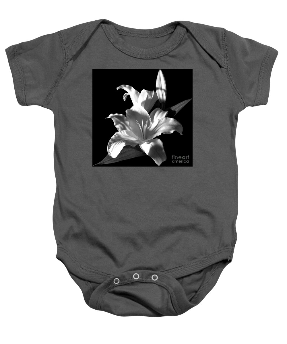Sectracular Baby Onesie featuring the photograph Sectracular Black and White Lily Flower for Prints by Delynn Addams